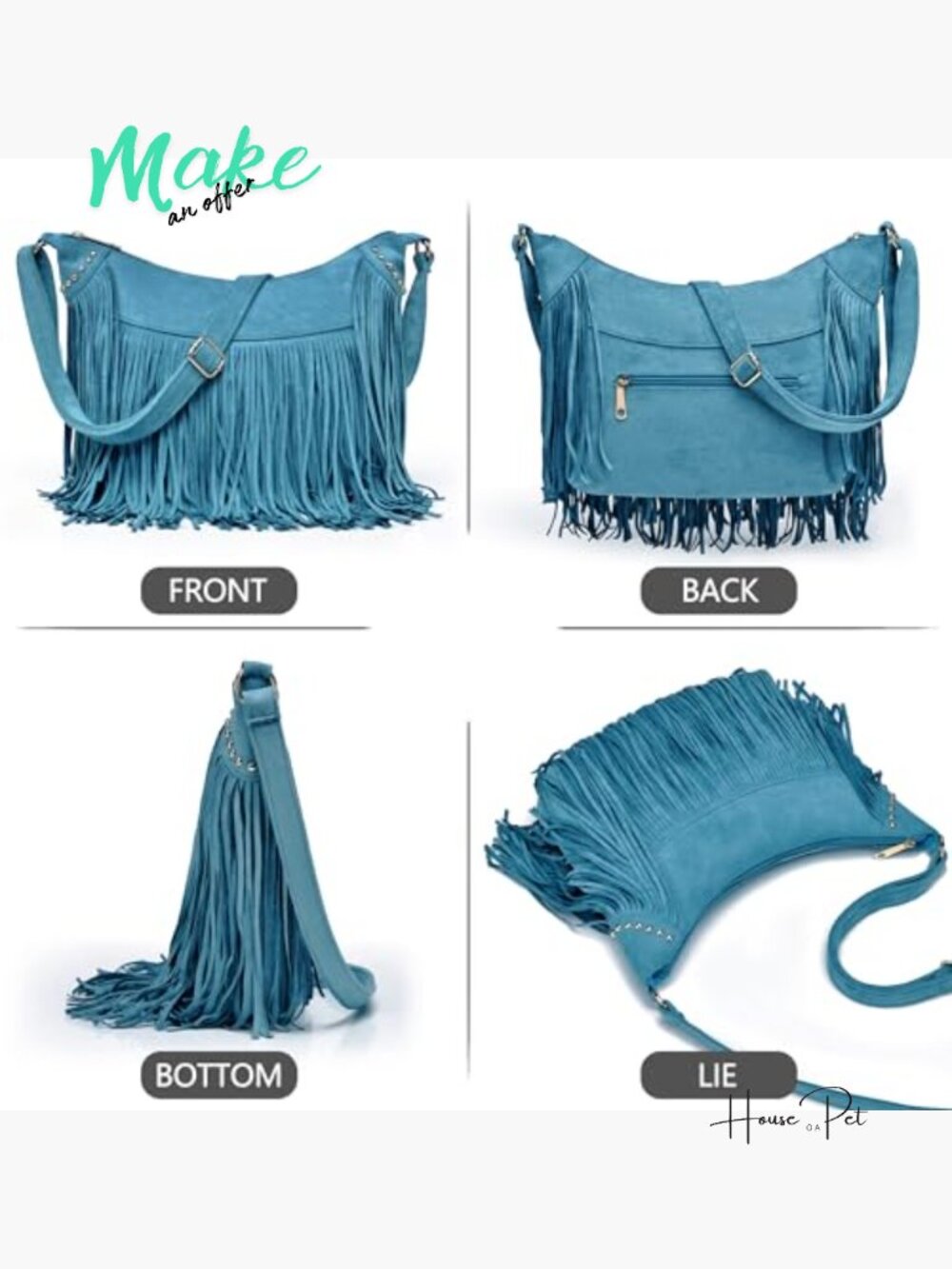 Vintage Suede Fringe Hobo Crossbody Bag Tassel Shoulder Purse - Picture 6 of 7